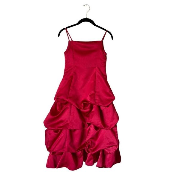 David’s Bridal Midi Red Dress Ruffle Size 10 - Picture 1 of 7